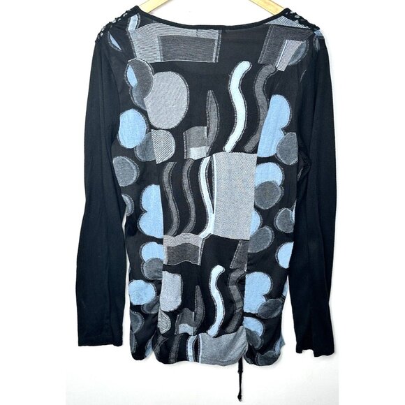 Cativa Womens Tunic Top Embroidered Art To Wear Lagenlook Patterned Black Sz XL - Picture 2 of 11